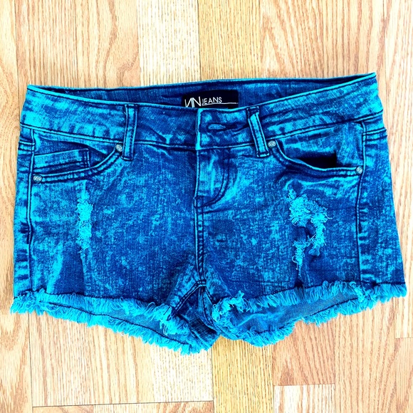 NN JEANS SHORTS BLUE GREEN TEAL SIZE 3 DISTRESSED SHORT SHORTS SHORTIE LOW RISE - Picture 1 of 8